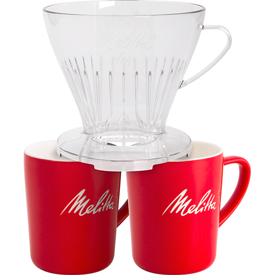 Kaffeefilter 1x4® transparent & 2 Melitta® Porzellanbecher