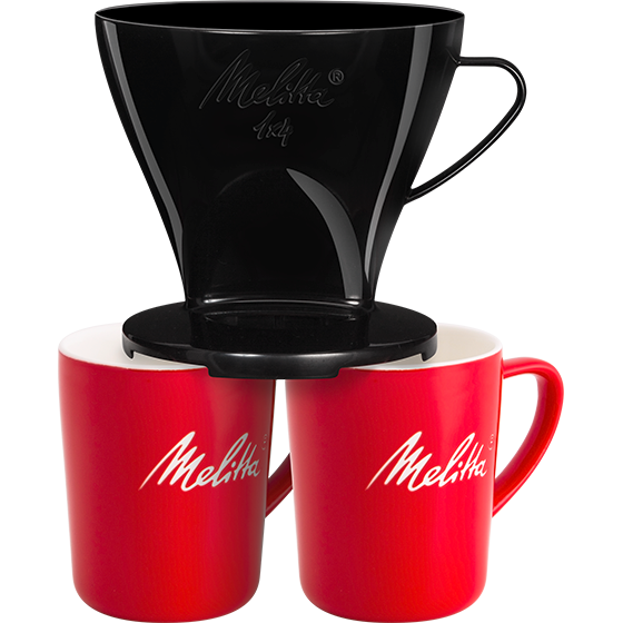 Kaffeefilter 1x4® schwarz & 2 Melitta® Porzellanbecher